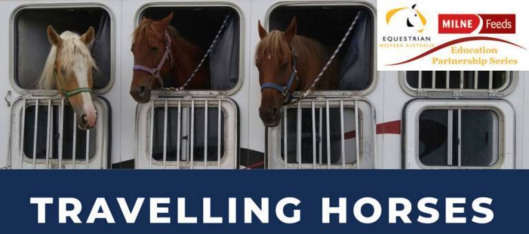 Banner for EWA Milne Education Partnership Series with horses looking out the windows of a trailer